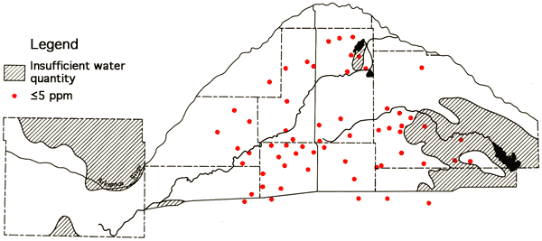 Samples shown where magnesium less than or equal than 5 ppm.