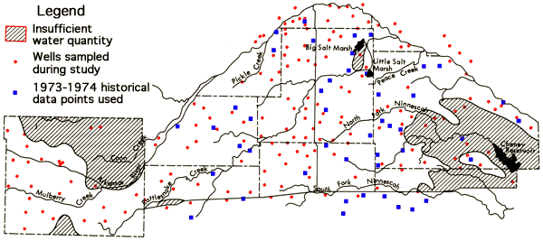 Wells distributed in the study area.