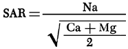 SAR = Na / square root of average of (Ca + Mg).