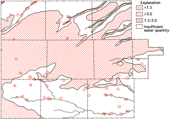 Most areas at less than 1.5.