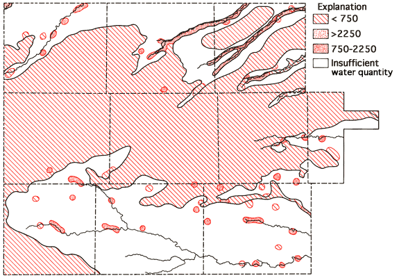 Most of area less than 750 micro mhos; very small area in southern Gove at greater than 2250.