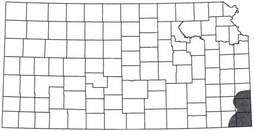Map showing outline of Cambro-Ordovician aquifer in Kansas.