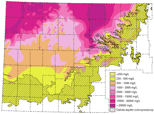 Map showing usable portion of Dakota aquifer in Kansas.