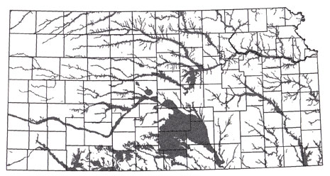 Map of Kansas showing outline of alluvial aquifers.