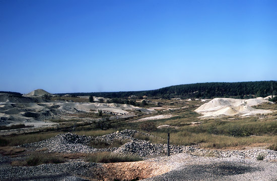 A mine cave-in and chat piles at the west edge of Galena.