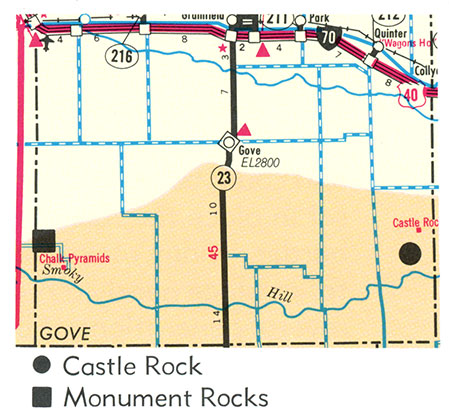 Location map. Castle Rock and Monument Rocks.