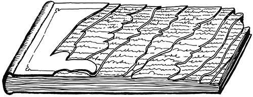 Sketch of Kansas as if it was a closed book; erosion has removed some of the cover and pages to allow deeper rocks (later pages) to be viewed.