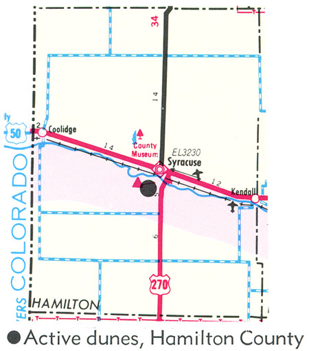 Location map. Active dunes, Hamilton County.