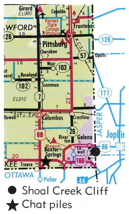 Location Map for Mississippian and Ozarks of Kansas.