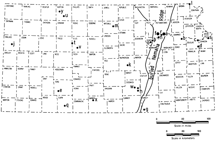 Map of Kansas showing locations of the quakes listed in this report.