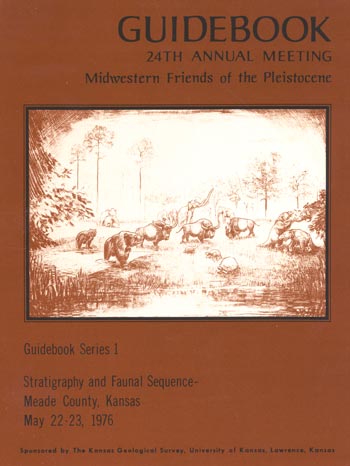 cover of guidebook; brown background with black text; sketch of Pleistocene animals in brown tones