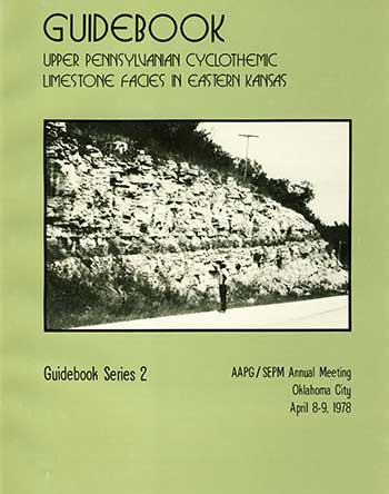 small image of the cover of the book; green paper with black text, black and white photo of researcher by roadcut.