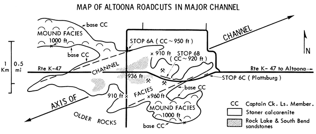 Map shows roads and facies around stops in the area.