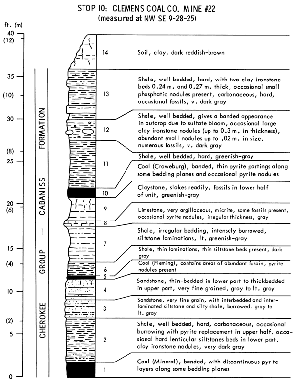 From base, Cabaniss Fm of the Cherokee Gp; stratigraphic chart.
