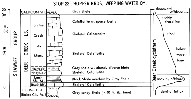 From base, Tecumseh Sh andDeer Creek Ls; stratigraphic chart and depositional environments.