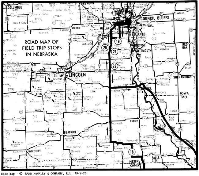 Map of field trip in SE Nebraska.