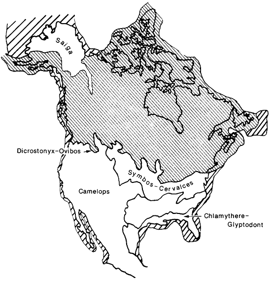 Map of North America showing limits of ice sheets as well as continental margins exposed with lowered sea level.
