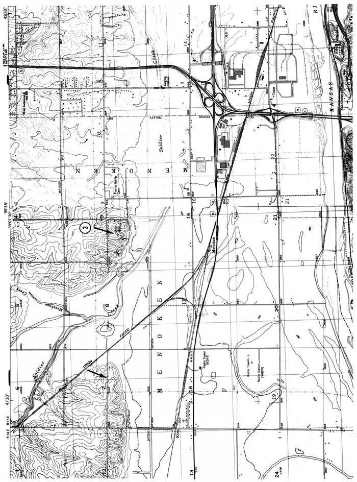 Topo map showing stop at Menoken (Doyle) gravel pit.