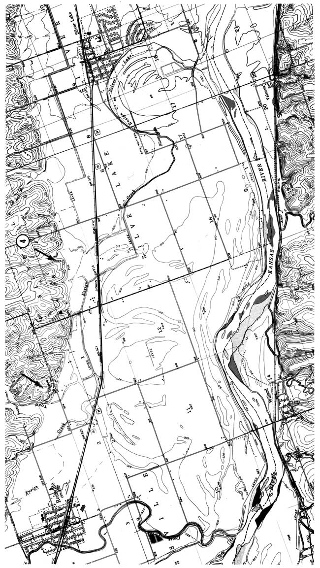 Topo map showing stop at Mitchell gravel pits.