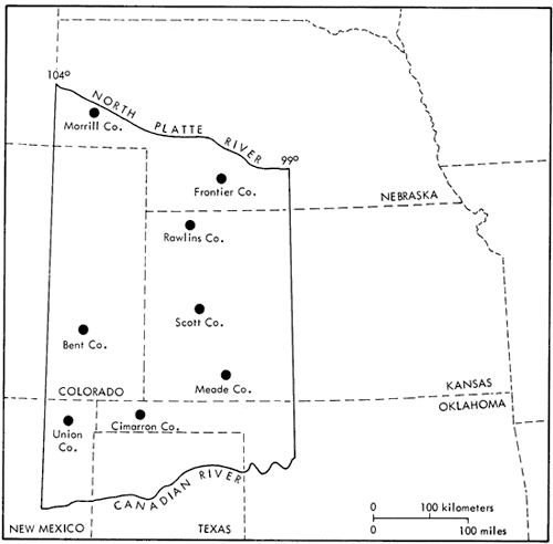 Sections in Rawlins, Scott, and Meade co., as well as in surrounding states.