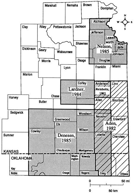 Map of eastern Kansas showing location of studies.