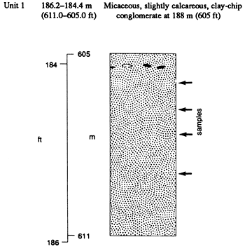 Core description from 184 to 186 feet; primarily conglomerate.