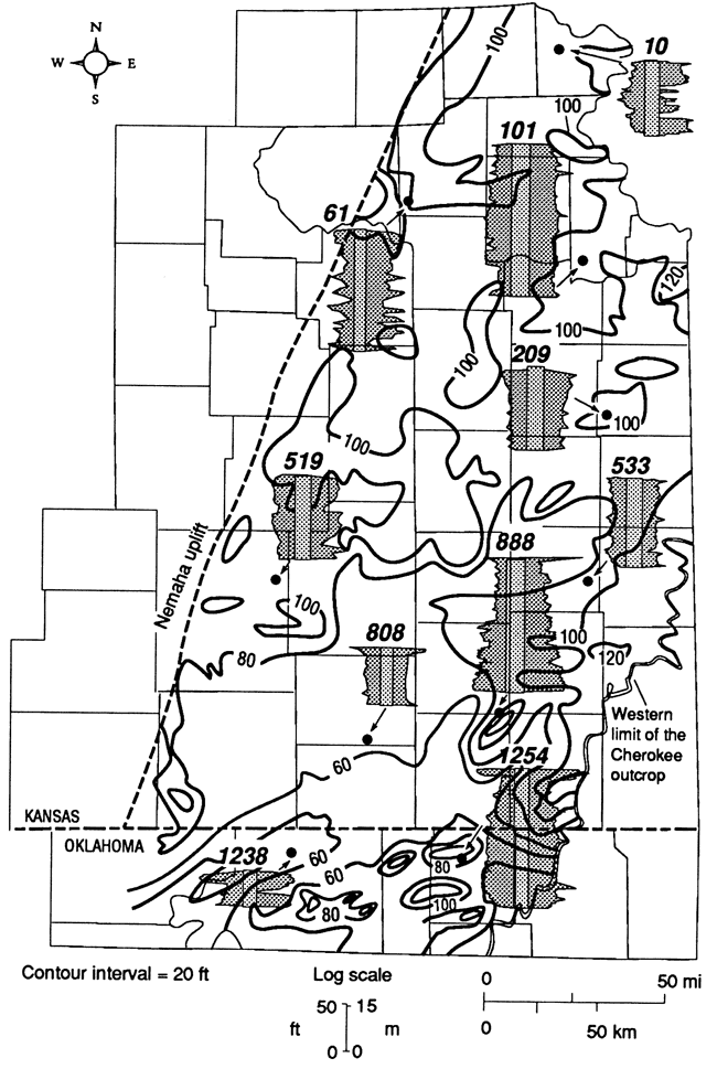 Well-log signatures shown for various parts of the area.