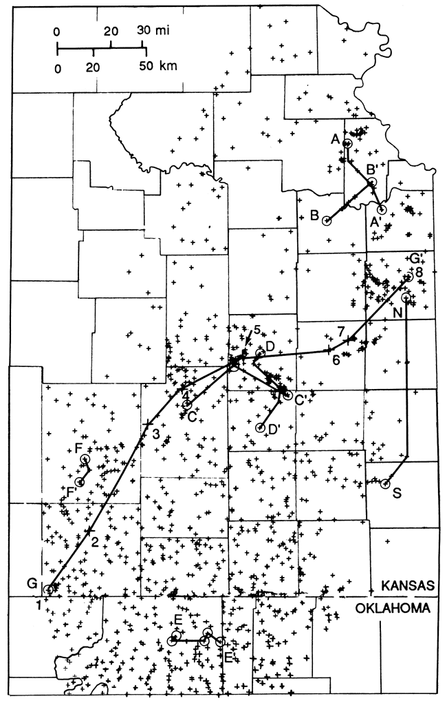 Well locations plotted throughout eastern Kansas and NE Oklahoma.