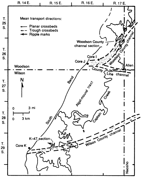 Planar crossbeds pointing generally south; ripple marks pointing generally west.