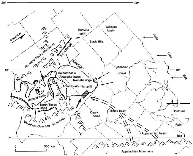 Map shows midcontinent as it appeared in Upper Pennsylvanian.