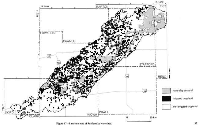 Map shows squares labeled as natural grassland, irrigated cropland, and non-irrigated cropland.