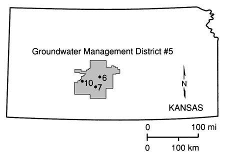 GMD 5 located in south-central Kansas; three field sites located within GMD 5 boundary.