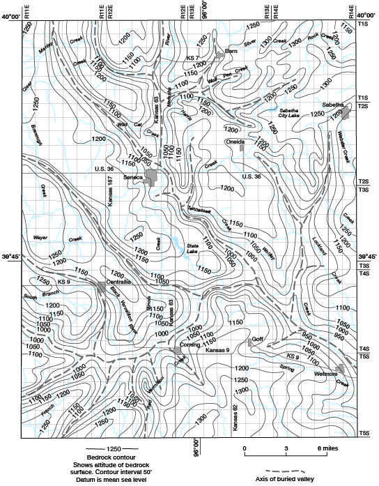Contour map of bedrock at end of Kansan Stage.