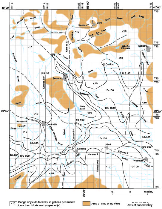 Contour map of yields to wells.