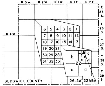 Well labeled 22ABA is in NE NW NE of sect. 22 (A = NE, B = NW, C = SW, D = SE).