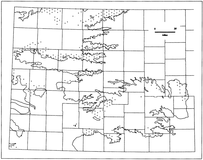 Map of western Kansas and High Plains aquifer; new locations needed (where aquifer is thinner) are found more on the edges of the aquifer.