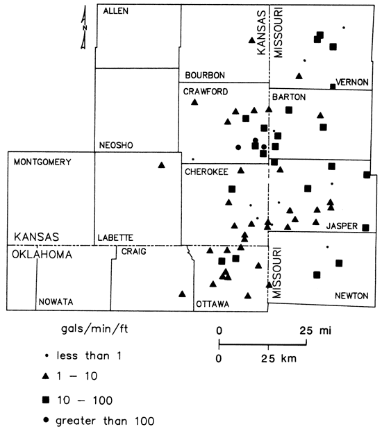 Specific capacity variations plotted across study area.