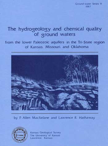 Cover of the book; blue paper with dark blue text; sketch of a hilly landscape with impression of aquifers below.