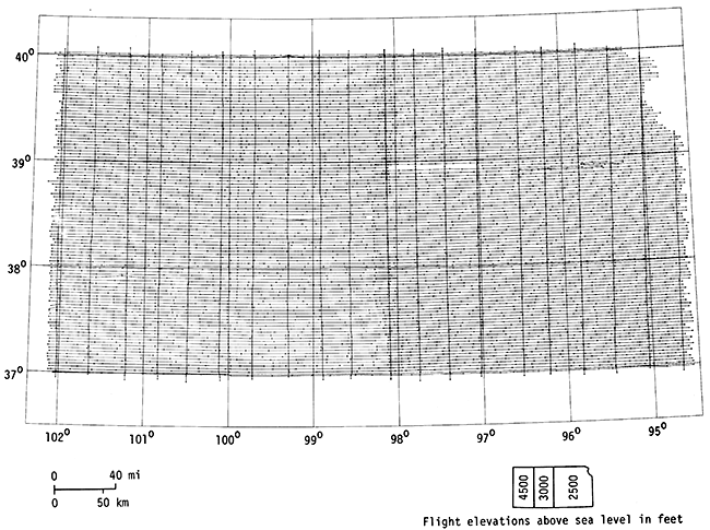 Flight paths for aeromagnetic map of Kansas.