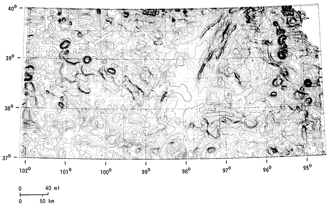 Aeromagnetic contour map of Kansas. Contour Interval is 50 gammas.