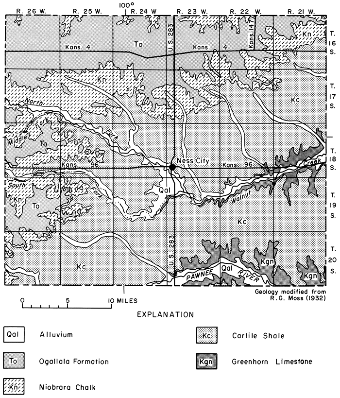 Generalized geologic map of Ness County.
