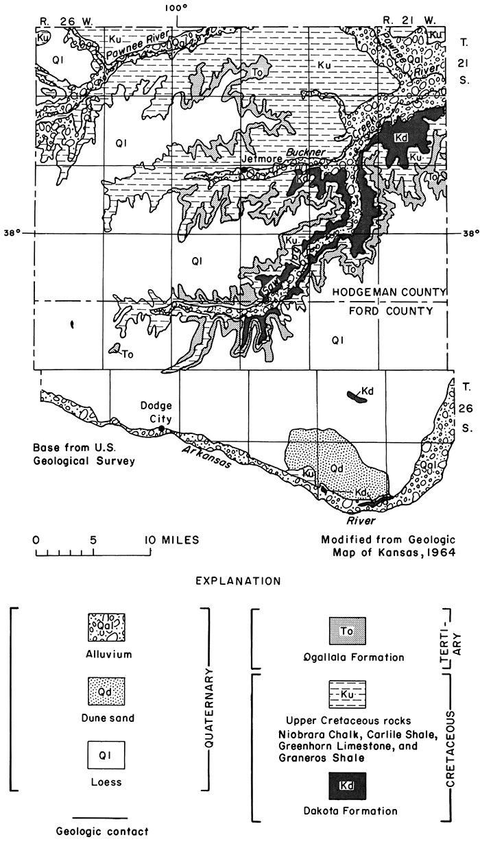 Geologic map of Hodgeman and Ford counties extracted from state-wide map.