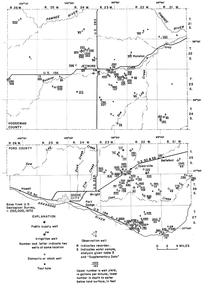 Maps shows location of wells in study area.