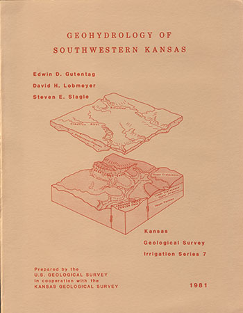 Cover of the book; tan paper with red text; image is a block diagram of SW Kansas.