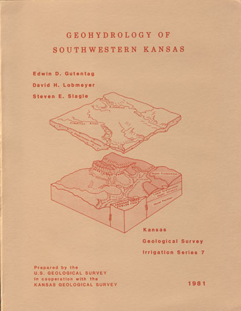 Cover of the book; tan paper with red text; image is a block diagram of SW Kansas.