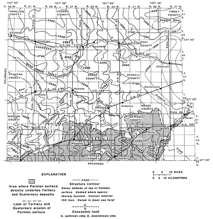 Structure contours on top of Permian surface.