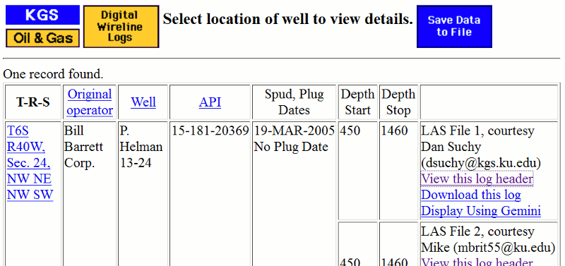 Result of seach allows you to download a well.