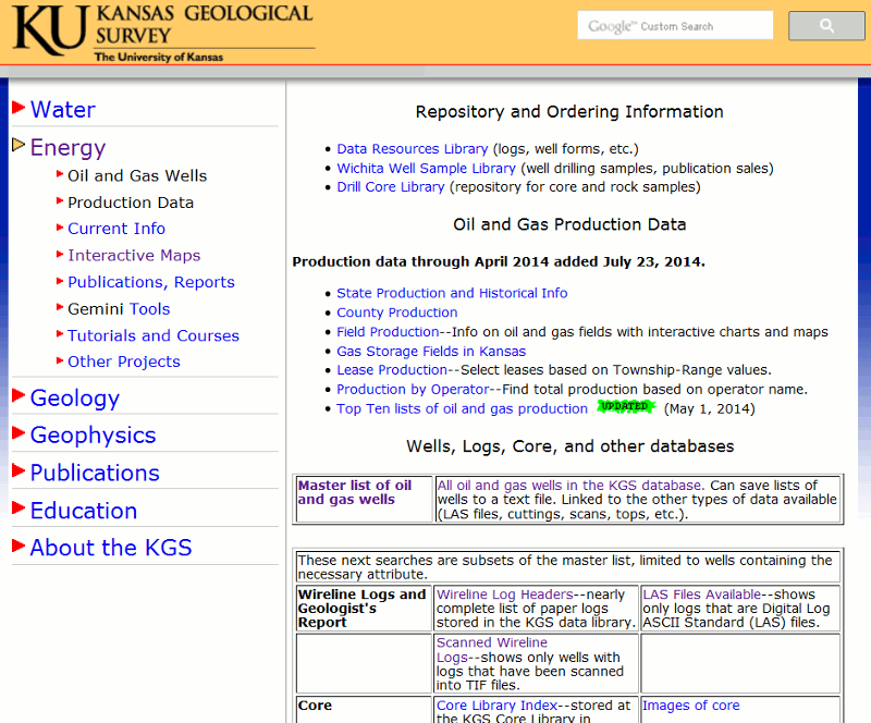 List of well databases, including the LAS file database.