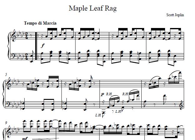 Sheet music for the Maple Leaf Rag by Scott Joplin.jpg.