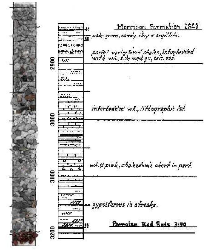 Drill-cuttings from a Morrison section in a western Kansas well and their lithologic description drafted as a strip log.